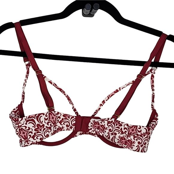 SOMA Embraceable Demi Red and White Fleur De Lis Printed Bra Size 34C - Picture 3 of 7